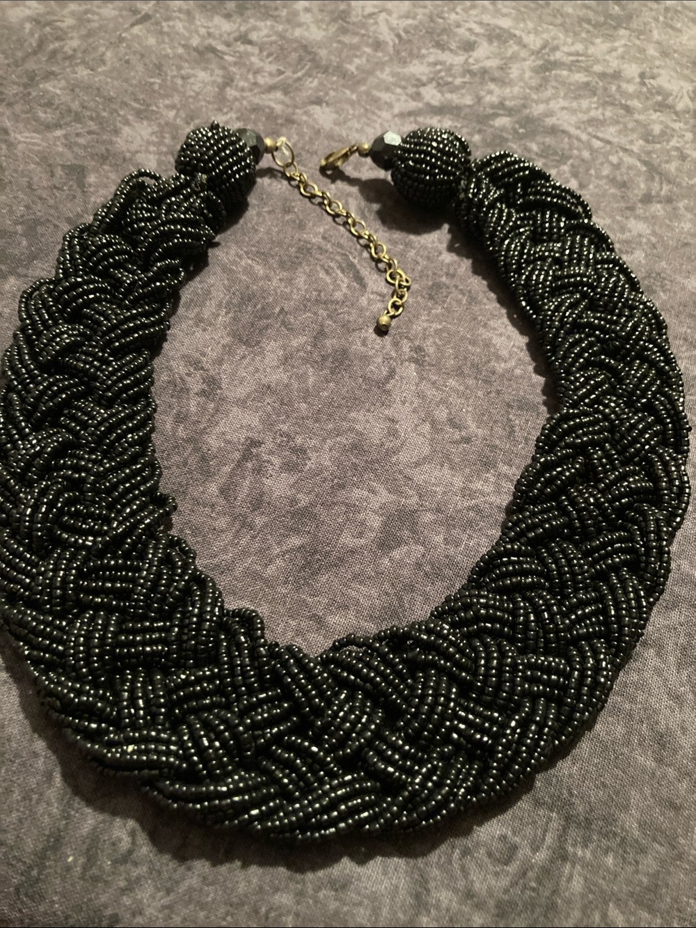 Handsome Black Beaded Braided Statement Necklace